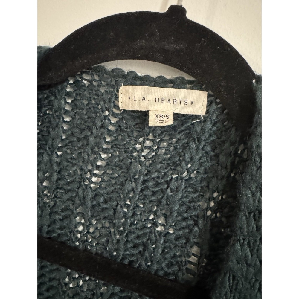 LA Hearts Open Knit Cardigan Womens XS Small Teal Green Boho Pockets - Picture 2 of 2